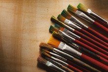 Various Used Wooden Paintbrushes