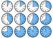 © Sylfida - Set of clock icons showing different time. Blue and black colors. Vector illustration