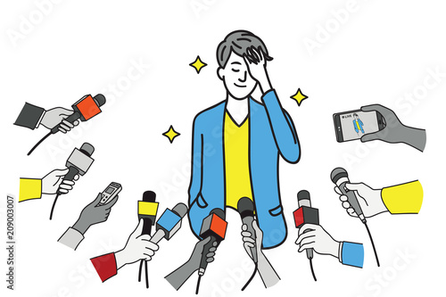 Fotomural Pretty young celebrity wave hand to press