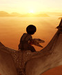 boy riding the dragon,3d illustration