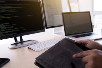 Wall Mural - programmer working developing programming technologies web design online technology