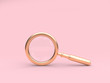 3d rendering gold magnifying glass minimal pink background