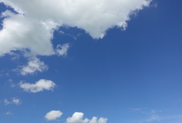 Sky, clear blue sky background with clouds and space in the middle.