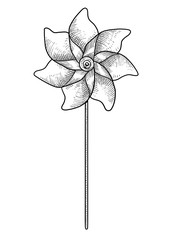 Wall Mural - Pinwheel illustration, drawing, engraving, ink, line art, vector