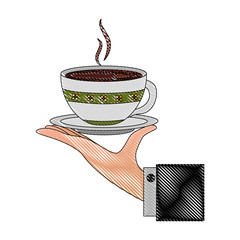 Sticker - hand with delicious coffee cup isolated icon vector illustration design