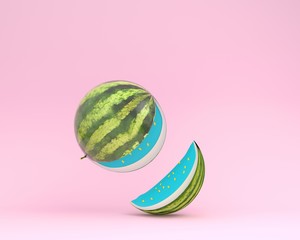 Creative layout made of watermelon separate pieces on pink pastel background. minimal idea food concept.