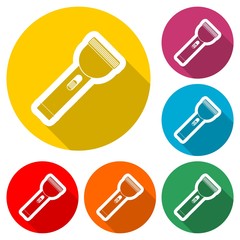 Poster - Flashlight icon, light flash, color icon with long shadow