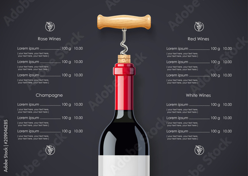  Fototapeta wino   projekt-koncepcyjny-butelki-czerwonego-wina-korka-i-korkociagu-do-win