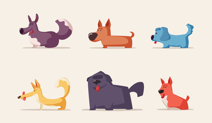 Wall Mural - Cute funny dogs. Cartoon vector illustration. Pet characters