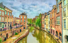Traditional Houses Along A Canal In Utrecht, Netherlands
