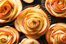 Raw Rose Shaped Apple Pastry, Top View