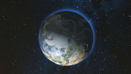 Wall Mural - realistic earth planet, rotating on its axis in space against the background of the star sky. seamle