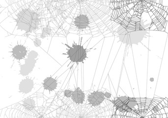 Wall Mural - background with spider webs and blots isolated on white
