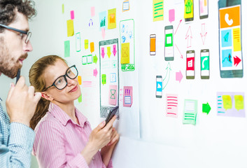 Wall Mural - developers of mobile application design applications are discussing new ideas.