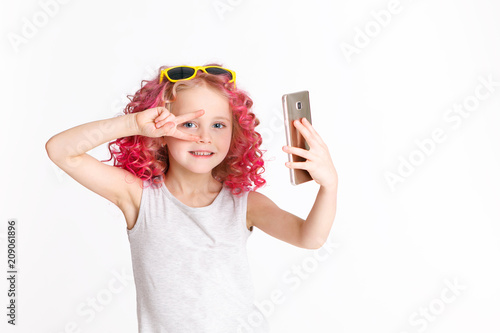 Colored Wavy Hair Ombre Little Modern Hipster Girl In Fashion