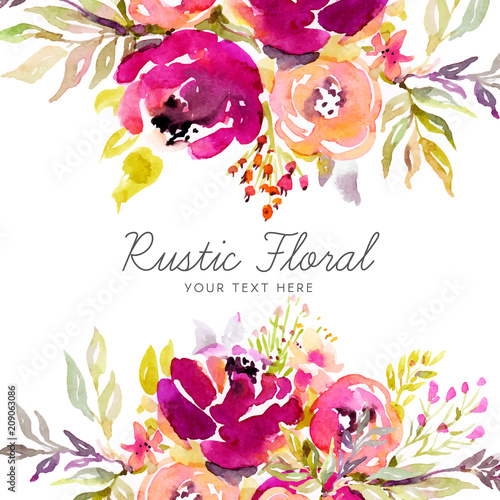 Fototapeta Rustic marsala background with watercolor flowers