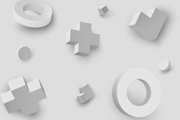 Wall Mural - Grey background with 3d geometric figures.