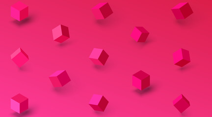 Wall Mural - Pink textured background with geometric 3d cubes pattern.