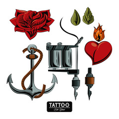 Wall Mural - Set of tattoo drawings elements collection vector illustration graphic