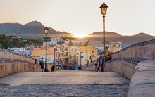 Sunset View Ischia Street With Colourful Houses, Italy