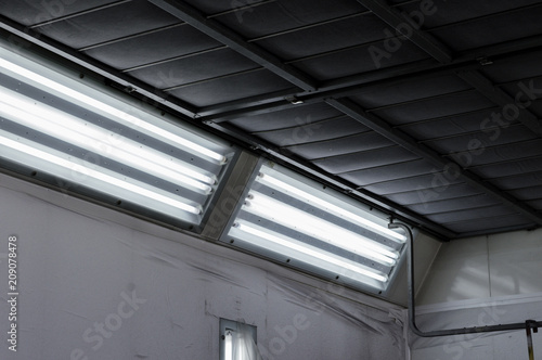 Industrial Dark Room With Neon Lights Low Light Environment