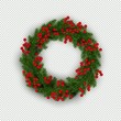 Christmas wreath of realistic Christmas tree branches and holly berries