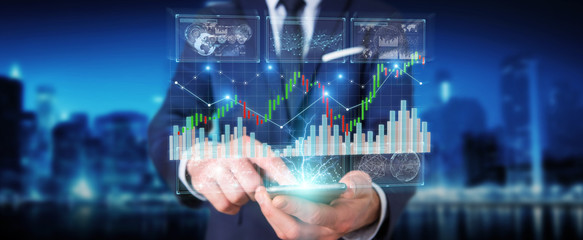 Aufkleber - Businessman using 3D rendering stock exchange datas and charts