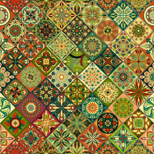 Ethnic Floral Mandala Seamless Pattern. Colorful Mosaic Background.
