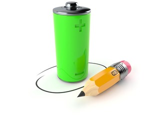 Canvas Print - Green battery with pencil