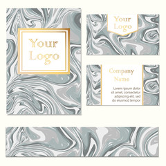 Business card, brochure, flyer and banner with marble texture. Luxury business card template. Vector illustration.