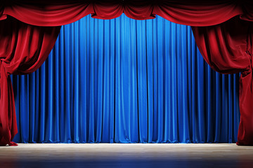 Wall Mural - theater stage with red and blue velvet curtains