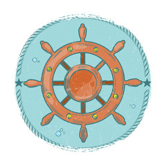 Wall Mural - Grunge nautical emblem. Hand drawn sea wheel