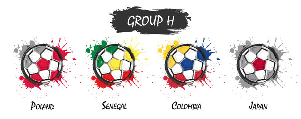 Aufkleber - Set of national football team group H . Realistic watercolor art paint with stained splash color . Flat design . Vector for international world championship tournament cup 2018