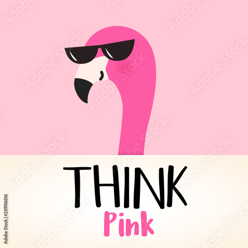 ladny-rozowy-kreskowka-flamingo-pomysl-o-rozowym-cytacie-projekt-wektor