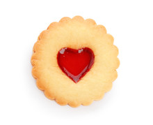 Traditional Christmas Linzer Cookie With Sweet Jam On White Background