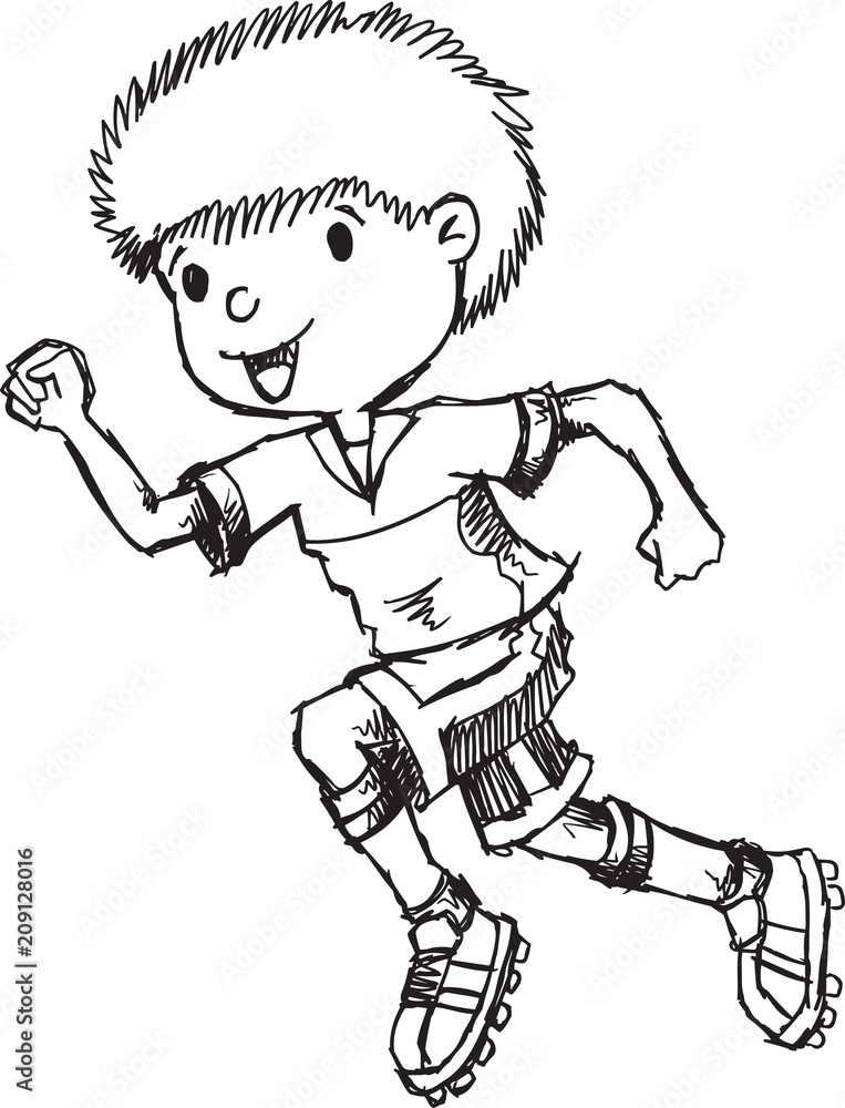 Poster Hand Drawn Sketch Boy Running Vector Illustration Art Nikkel Art