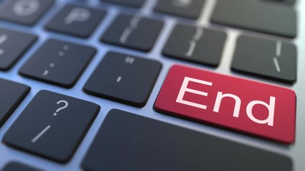 BEGIN key turning over to END button on the keyboard. Conceptual 3D animation