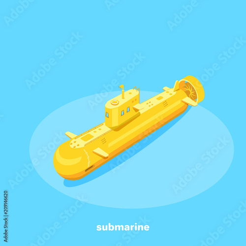 Láminas yellow submarine on a blue background, isometric image