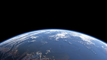 Earth View From Space Or Spacestation In Low Orbit With Clouds And Atmosphere, 3D Rendering