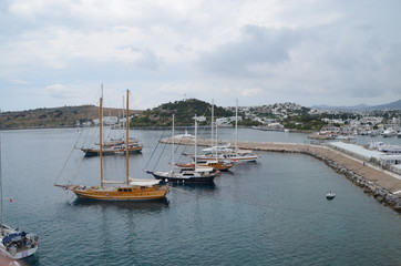 Sticker - bodrum city panorama landscape boat