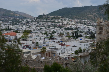 Sticker - bodrum city panorama landscape boat