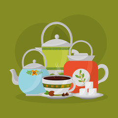 Canvas Print - collection teapots and coffee maker cup sugar vector illustration