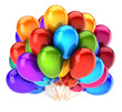 3D illustration balloons happy birthday party decoration multicolored. colorful helium balloon bunch. anniversary celebration, happy holiday symbol