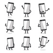 © jaaakworks - Cartoon smartphone character poses with empty screen for design.