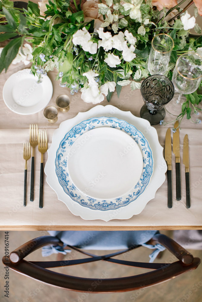 Blue and gold table setting Stock Photo | Adobe Stock