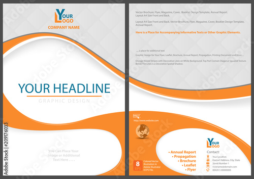 Flyer Template with Abstract Orange Shapes - Graphics Illustration and Waved ...