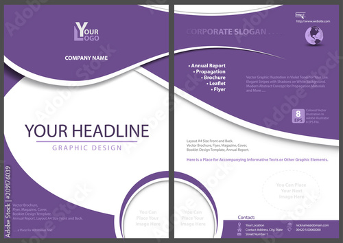 Flyer Template with Abstract Violet Shapes - Modern Graphics Illustration and...