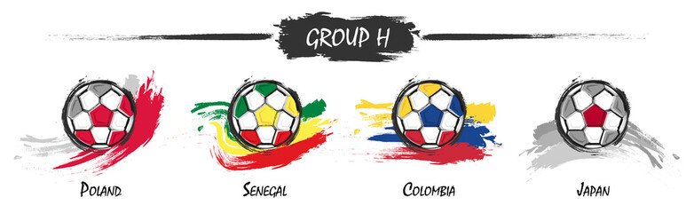 Aufkleber - Set of football or soccer national team group H . Watercolor paint art design . Vector for international world championship tournament cup 2018 .