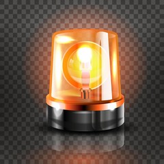 Yellow Flasher Siren Vector. Realistic Object. Light Effect. Beacon For Police Cars Ambulance, Fire Trucks. Emergency Flashing Siren. Transparent Background vector Illustration.