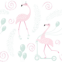 Wall Mural - Flamingo birthday seamless pattern